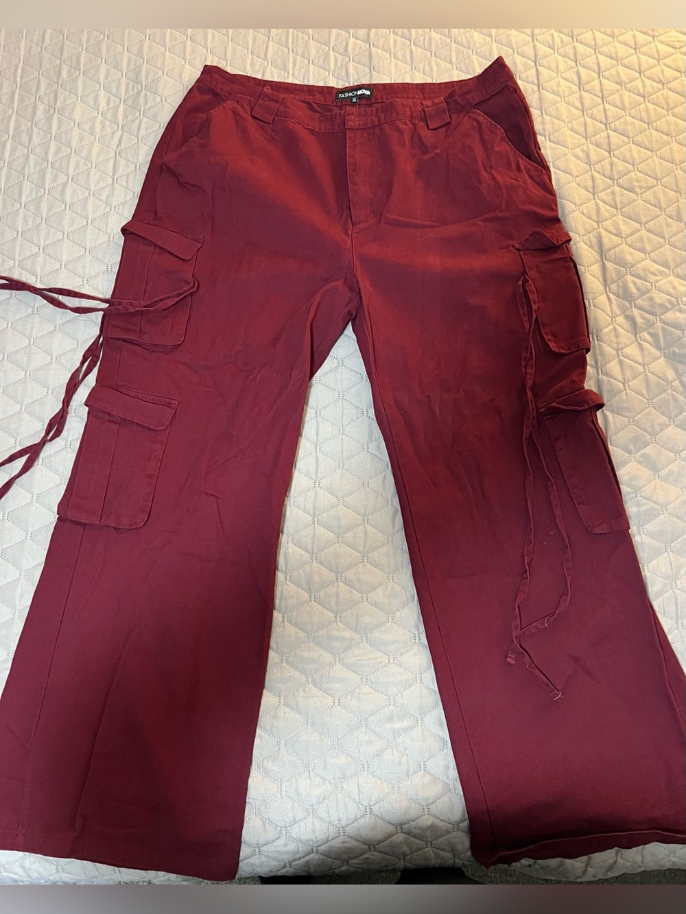 Fashion Nova Burgundy Wide Leg Cargo Pants